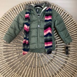 Girls R1881 by S.Rothschild Sage Green Puffer Jacket w/Scarf